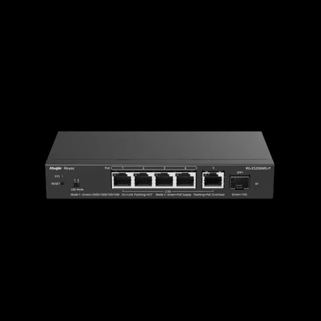 5-Port 2.5G Cloud Managed PoE Switch, 1 x 10G Uplink RG-ES206MG-P 