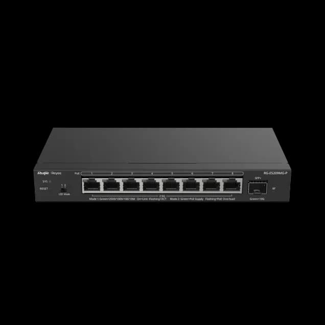  8-Port 2.5G Cloud Managed PoE Switch, 1 x 10G Uplink RG-ES209MG-P